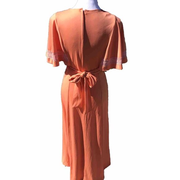 Vtg S M 60s 70s Mod Angel Bell Sleeve Goddess Boho Hippie Polyester Maxi Dress - Picture 11 of 16